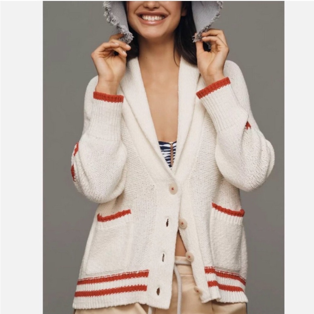 Anthropologie Maeve American Flag USA Chunky Knit Cardigan Sweater XL NEW - Picture 5 of 5